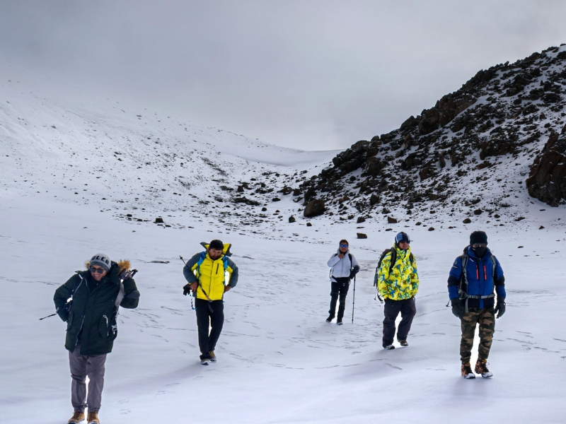 Trekking on Toubkal summit ridge