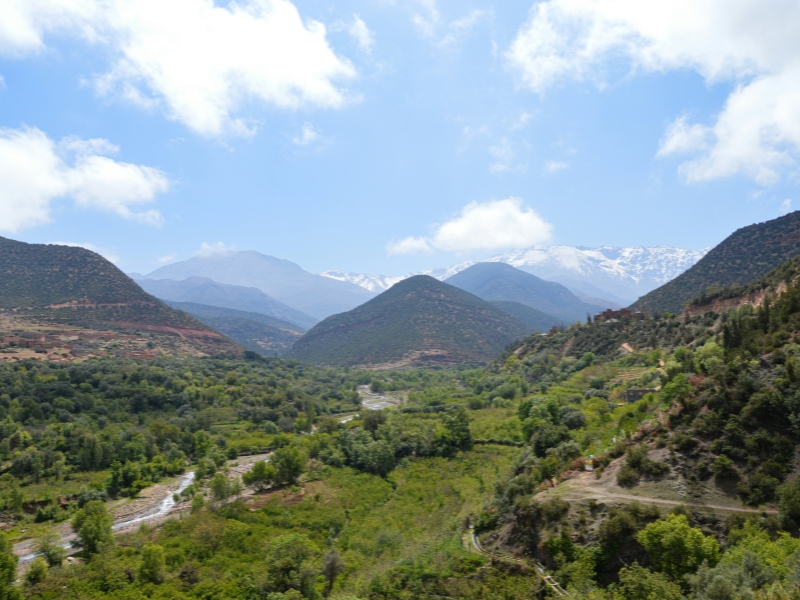 Hikers trekking towards Toubkal refuge
