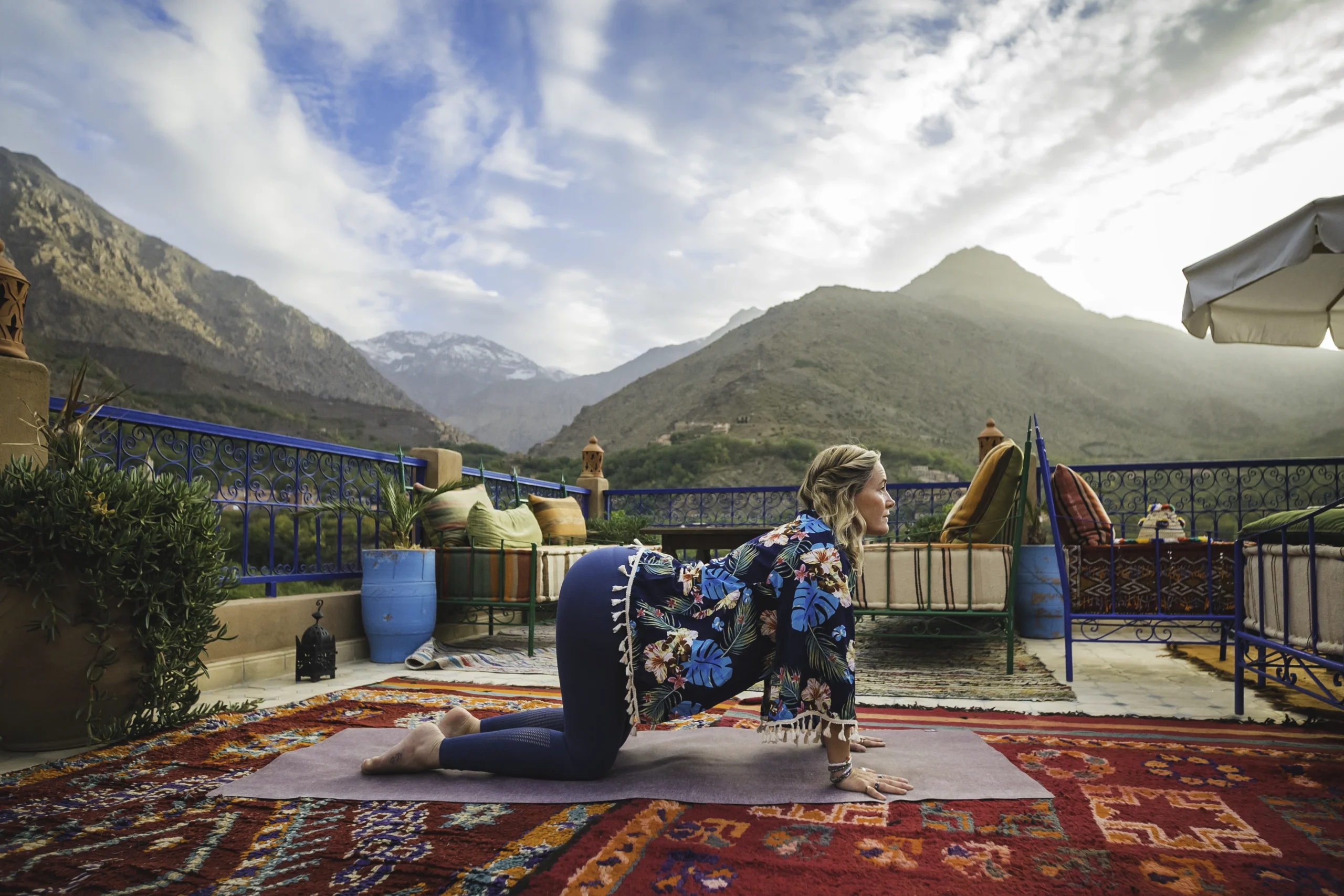Sunrise yoga overlooking Mount Toubkal